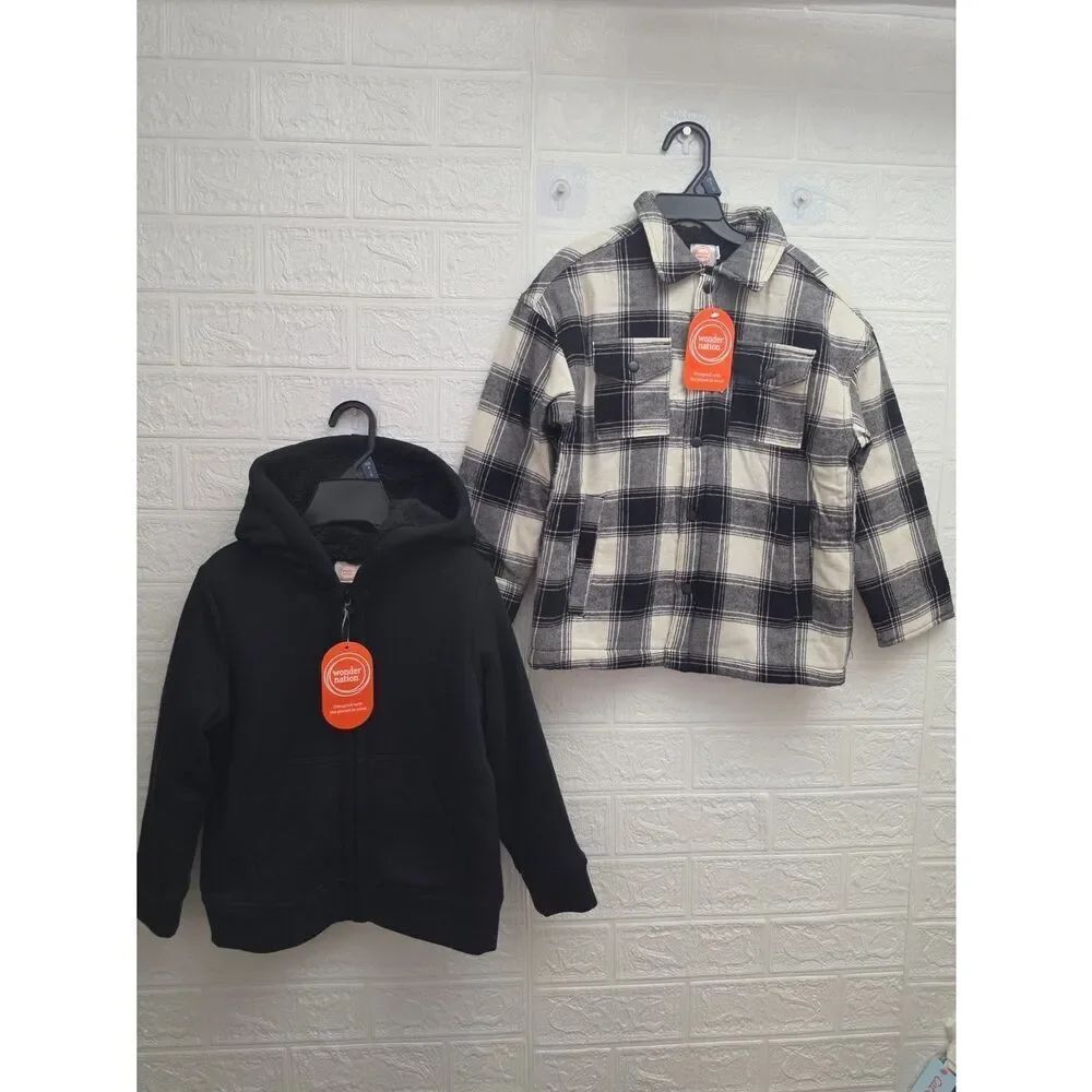 NWT Boys Wonder Nation XS 4/5 Sherpa-Lined Hoodie & Shacket Jacket Lot of 2 Warm